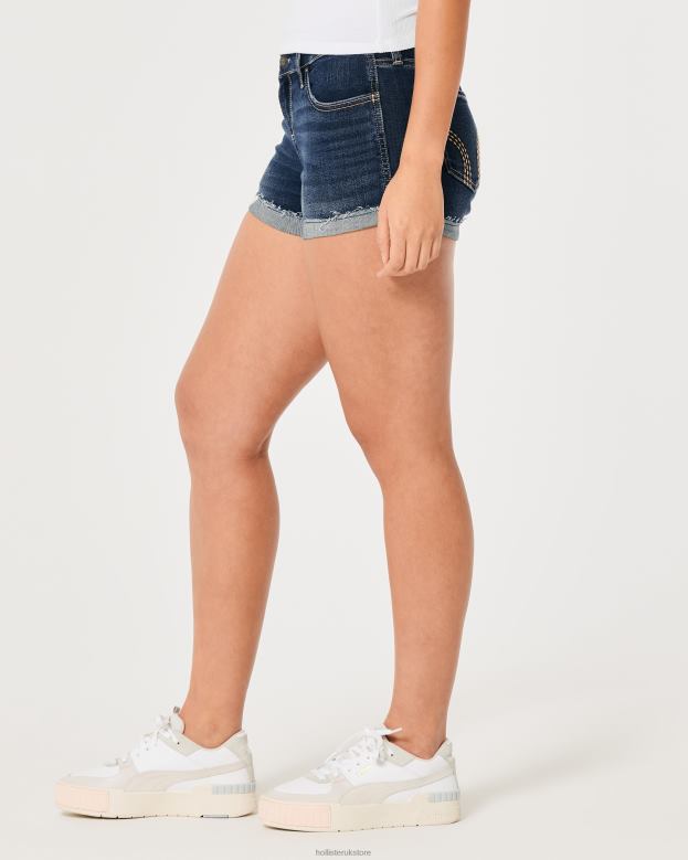 Bottoms Hollister Women Curvy Low-Rise Dark Wash Denim Shorts 3\\ 48820509 Dark Wash